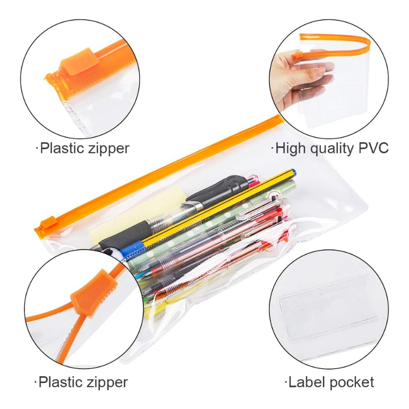 Clear Plastic Pencil Case with Coloured Zip