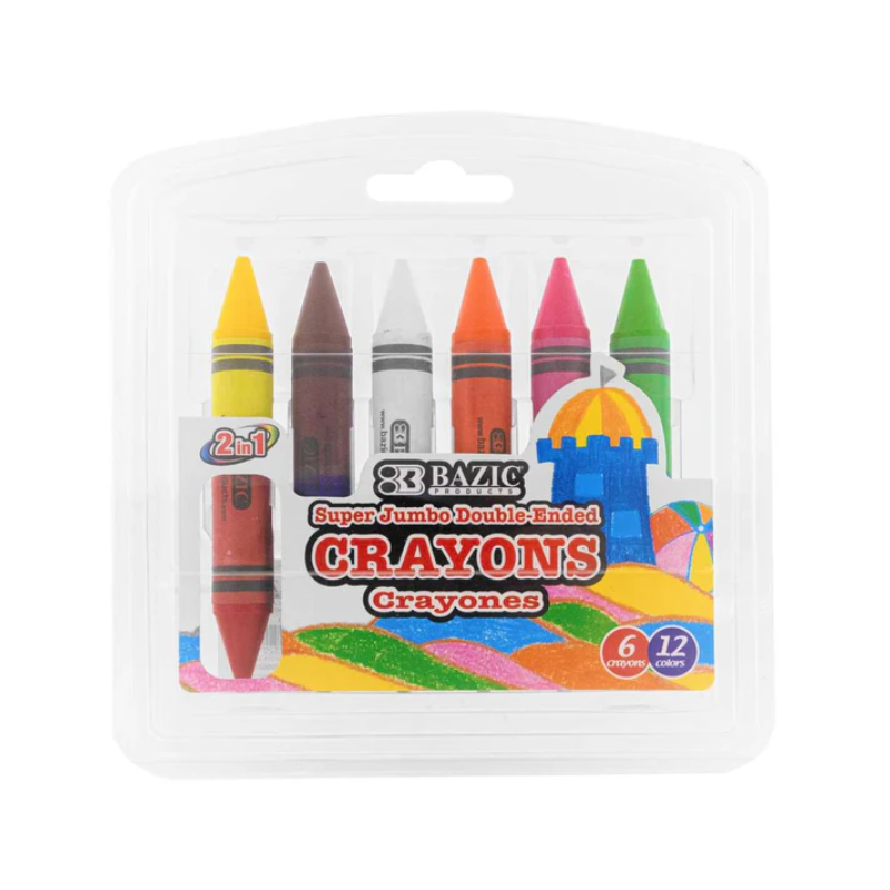 BAZIC Premium Double-Ended Super Jumbo Crayons (12/Pack)