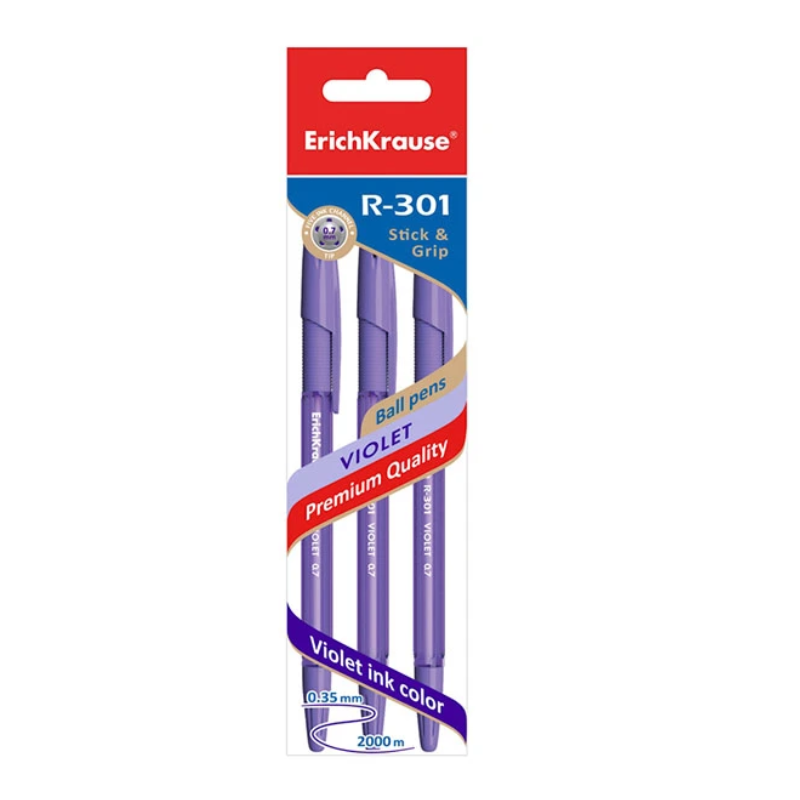Erich Krause R-301 0.7mm Ballpoint Pen - Purple (3/Pack)