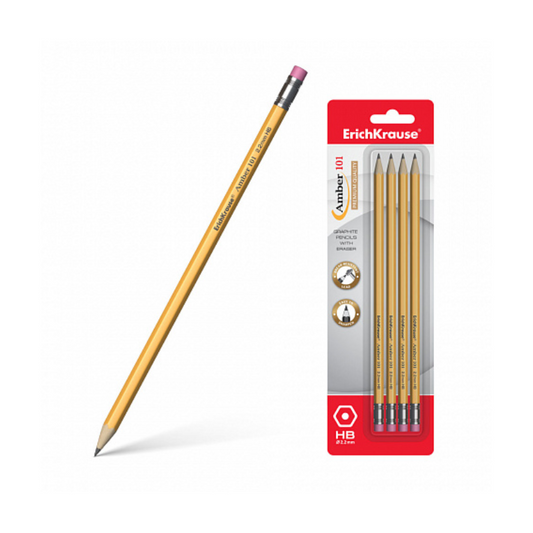 Erich Krause Amber Hexagonal Graphite HB Pencil (4/Pack)