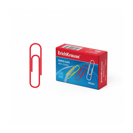Erich Krause Vinyl Coated Coloured 33mm Paper Clips (100/Pack)