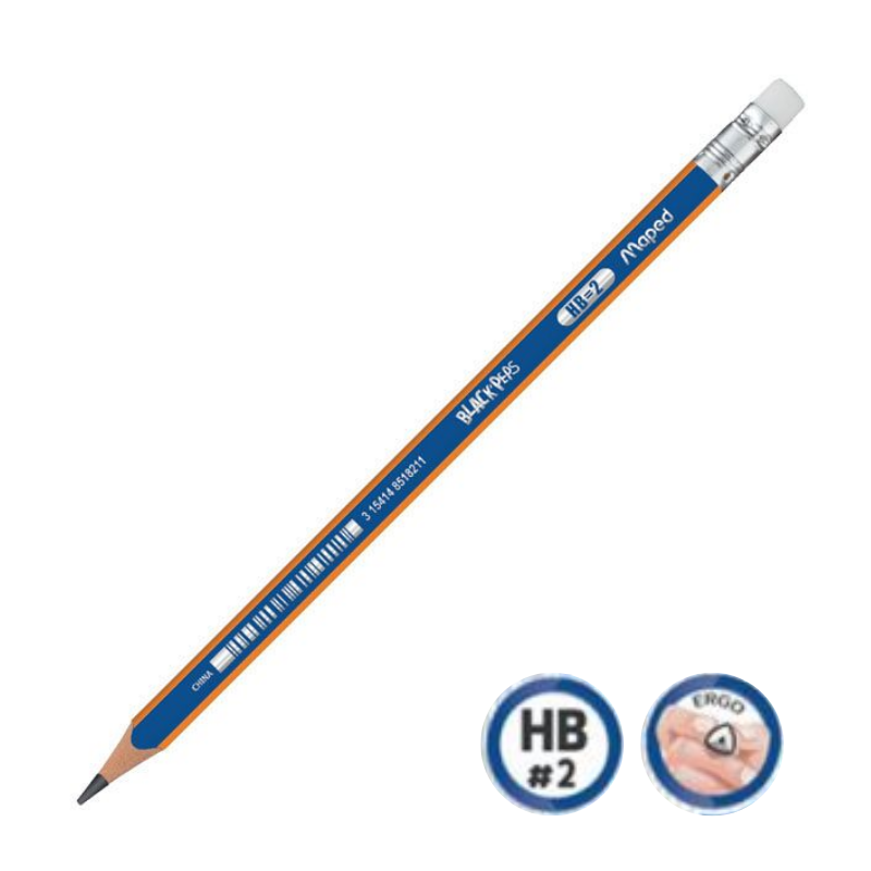 Maped Black Peps Graphite Pencil with Eraser