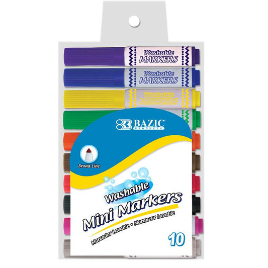 BAZIC Broad Line Mini Washable Markers (10/Pack)