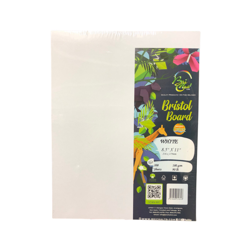 BriCha 180gsm Bristol Board (100 Sheets) - 8.5" x 11" - White