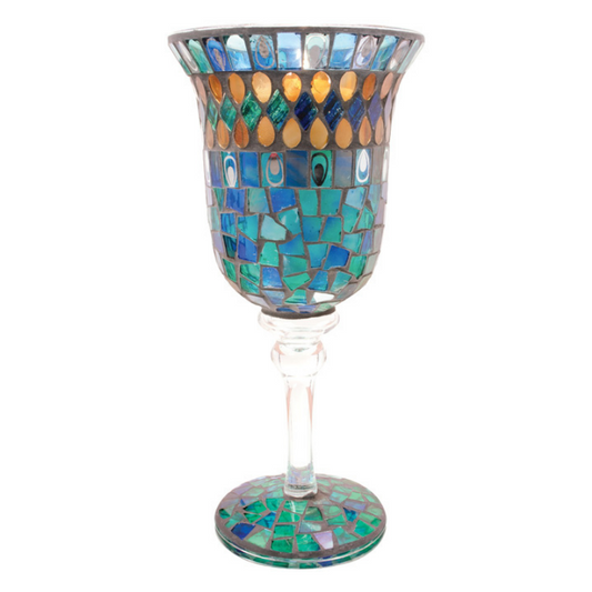 Carson Home Accents 12" Peacock Mosaic Pedestal Candle Holder