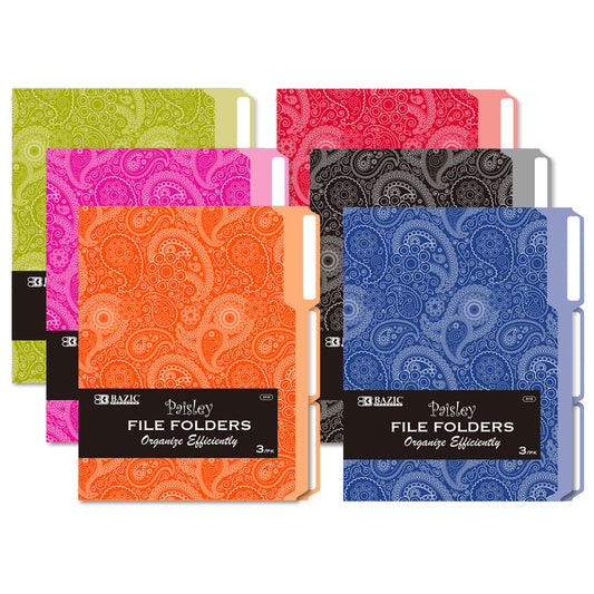 BAZIC Paisley 1/3 Cut Letter Size File Folder (3/Pack)