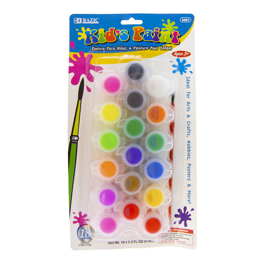 BAZIC 0.17oz / 5ml 18 Colour Kid's Paint w/ Brush