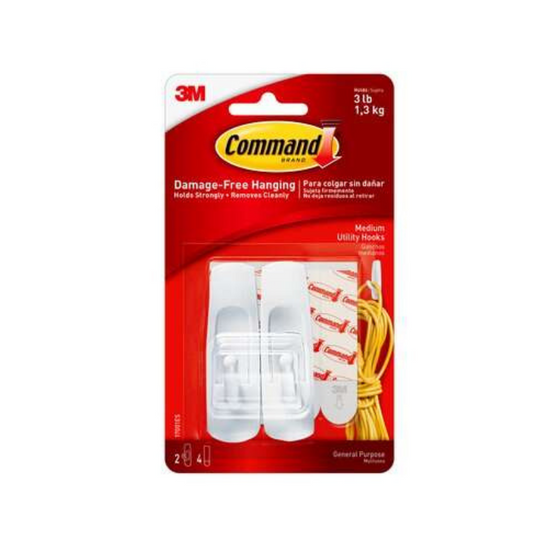 3M Command White Medium Utility Hooks (2/Pack)