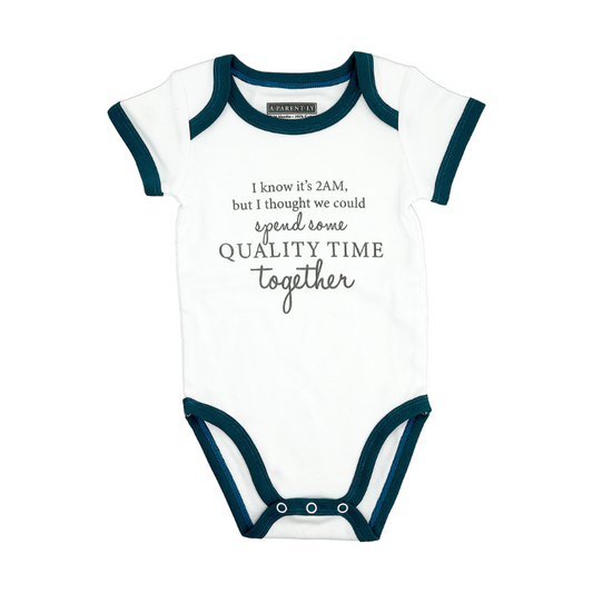 Pavilion Teal Trimmed Onesie - Quality Time