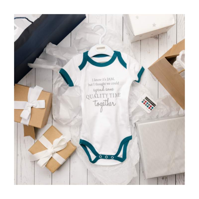 Pavilion Teal Trimmed Onesie - Quality Time