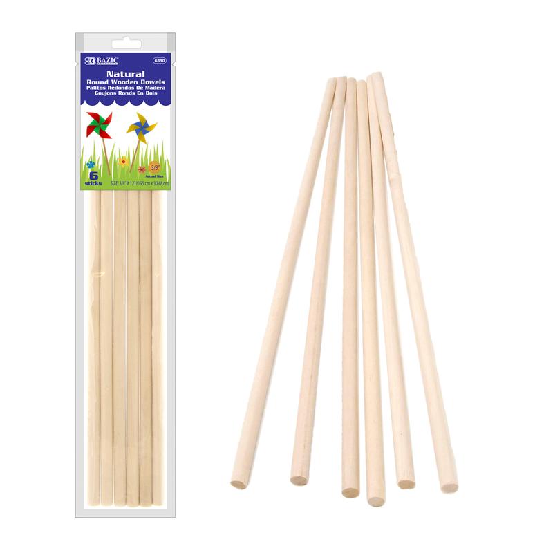 BAZIC 3/8" x 12" Natural Round Wooden Dowel (6/Bag)