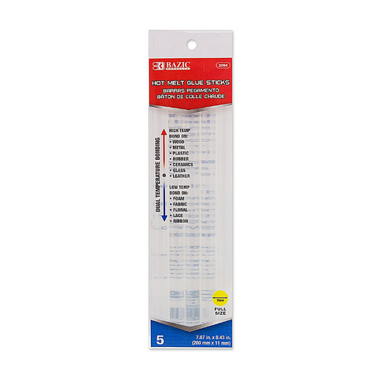 BAZIC 7.87" x 0.43" Dual Temp. Full Size Hot Melt Glue Sticks (5/Pack)