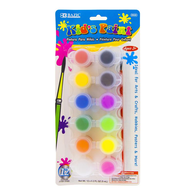 BAZIC 0.17 FL OZ (5 mL) 12 Colour Kid's Paint w/ Brush