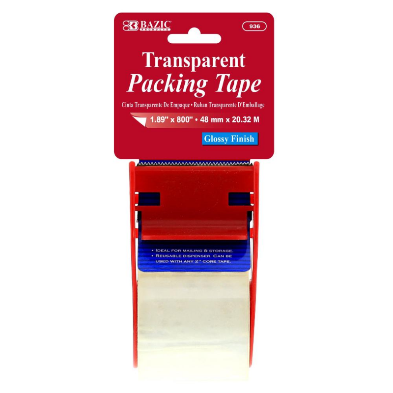 BAZIC 1.88" X 800" Clear Packing Tape w/ Dispenser