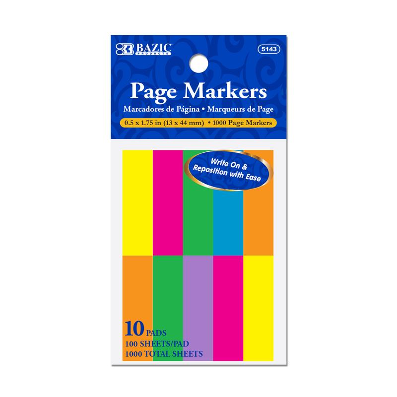 BAZIC 100 Ct. 0.5" X 1.75" Neon Page Marker (10/Pack)