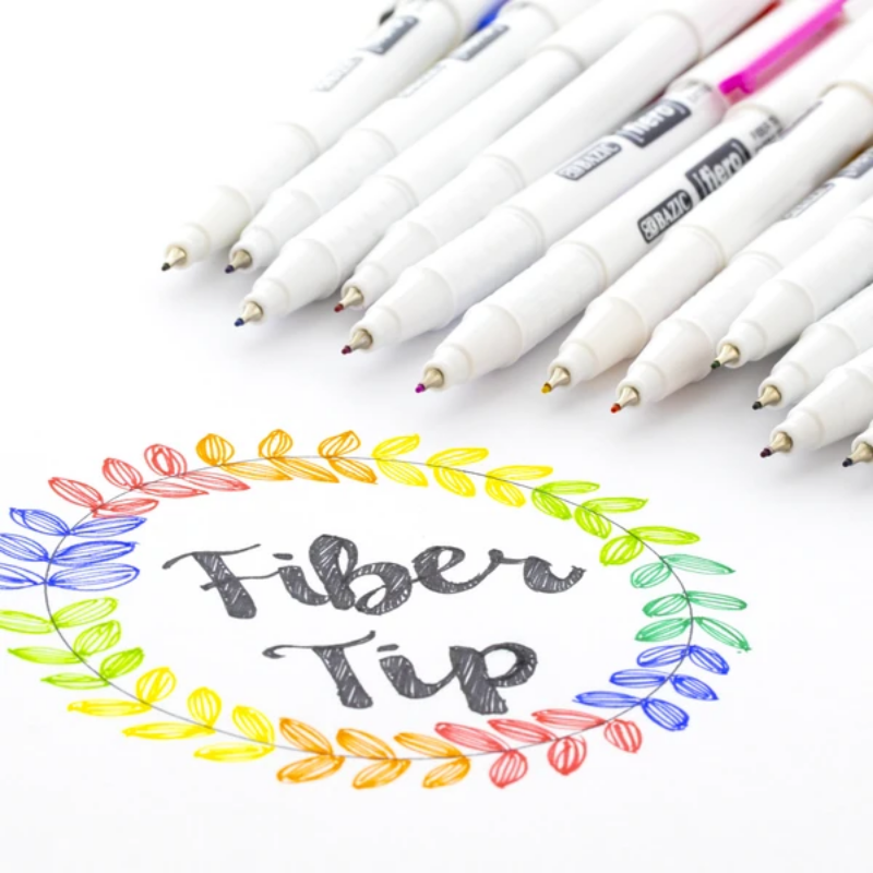 BAZIC 12 Color Fiero Fiber Tip Fineliner Pen