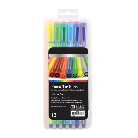 BAZIC 12 Color Washable Fiber Tip Pen