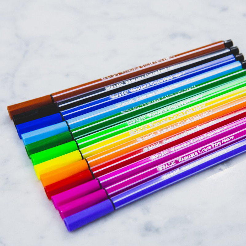BAZIC 12 Color Washable Fiber Tip Pen