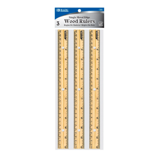 BAZIC 12" (30cm) Wooden Ruler (3/Pack)