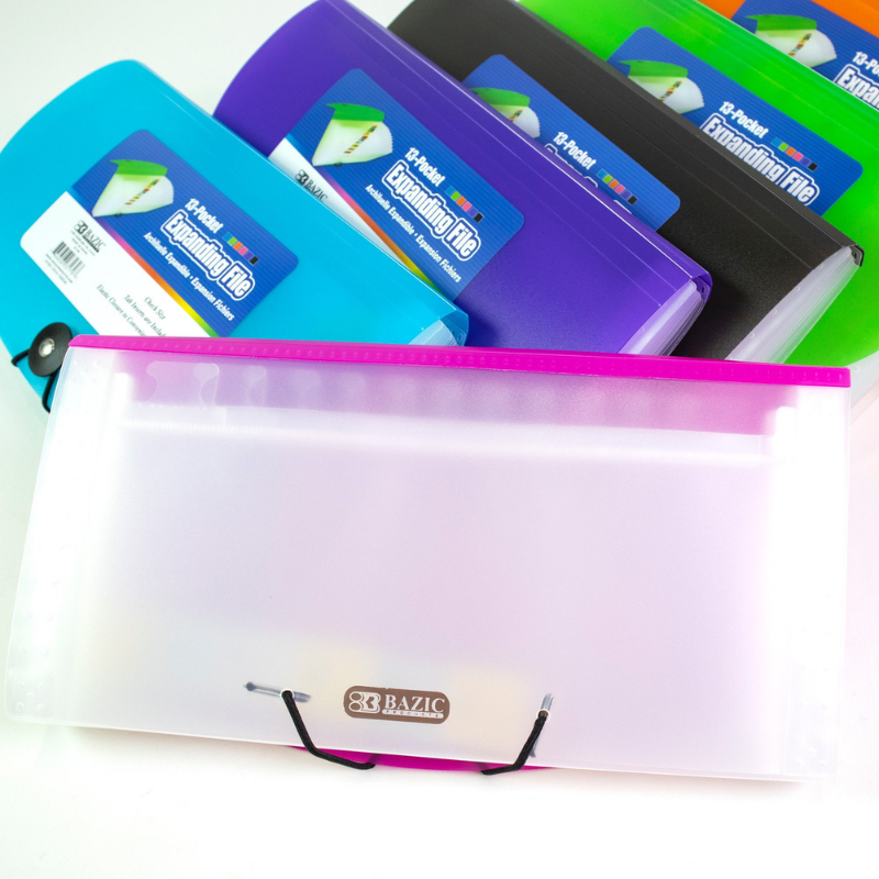 BAZIC 13-Pocket Cheque Size Poly Expanding File
