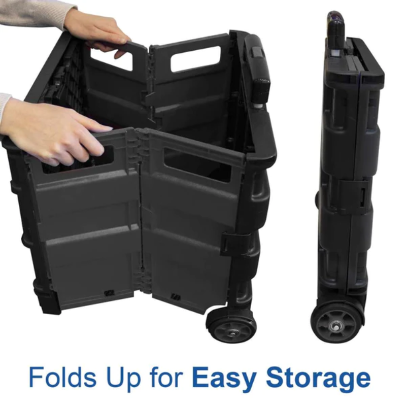 BAZIC 16" X 18" X 15" Foldable Rolling Cart with Lid Cover - Black