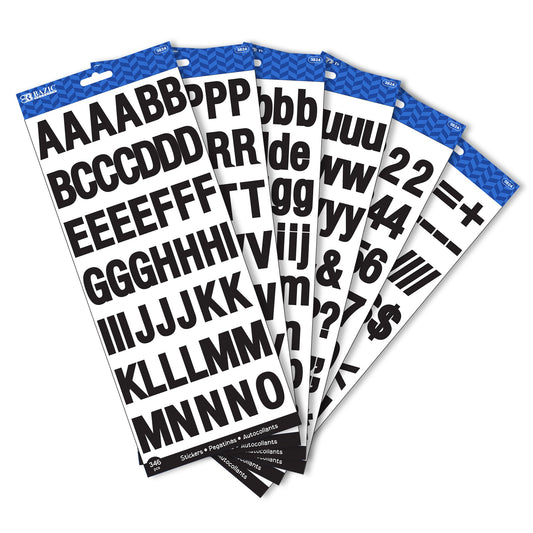 BAZIC 1" Black Color Alphabet & Numbers Stickers (6 Sheets)
