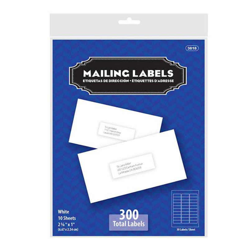 BAZIC 1" X 2 5/8" White Address Labels (300/Pack)