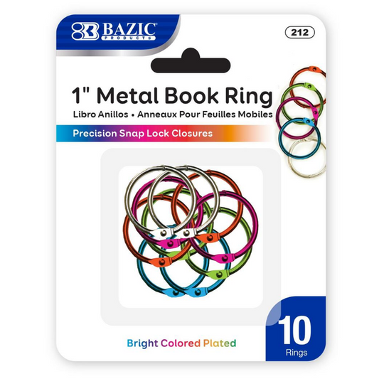 BAZIC 1" Assorted Color Metal Book Rings (10/Pack)