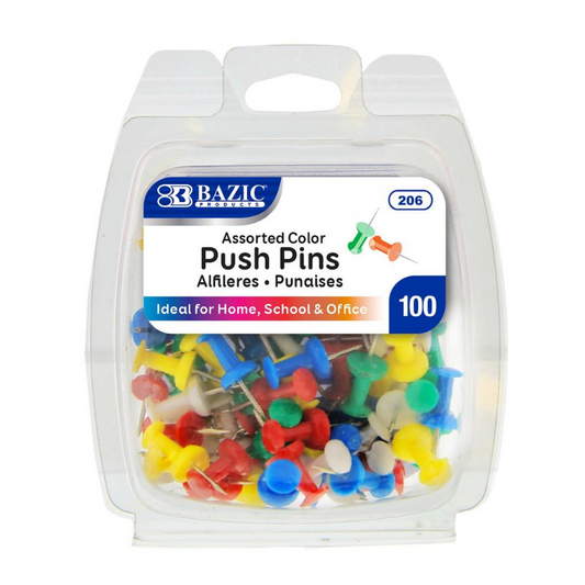 BAZIC 1" Assorted Color Push Pins (100/Pack)