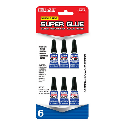 BAZIC 1g / 0.036oz Single Use Super Glue (6/Pack)