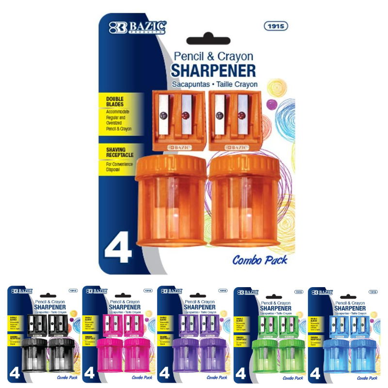 BAZIC 2 Dual Blades Sharpener + 2 Round Receptacle Sharpener (4/Pack)