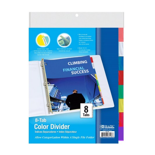 BAZIC 3-Ring Binder Dividers w/ 8-Insertable Colour Tabs