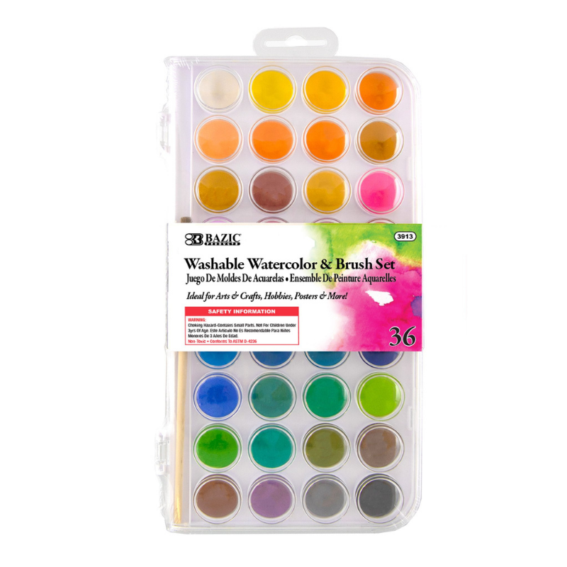 BAZIC 36 Colour Watercolour Paint with Brush