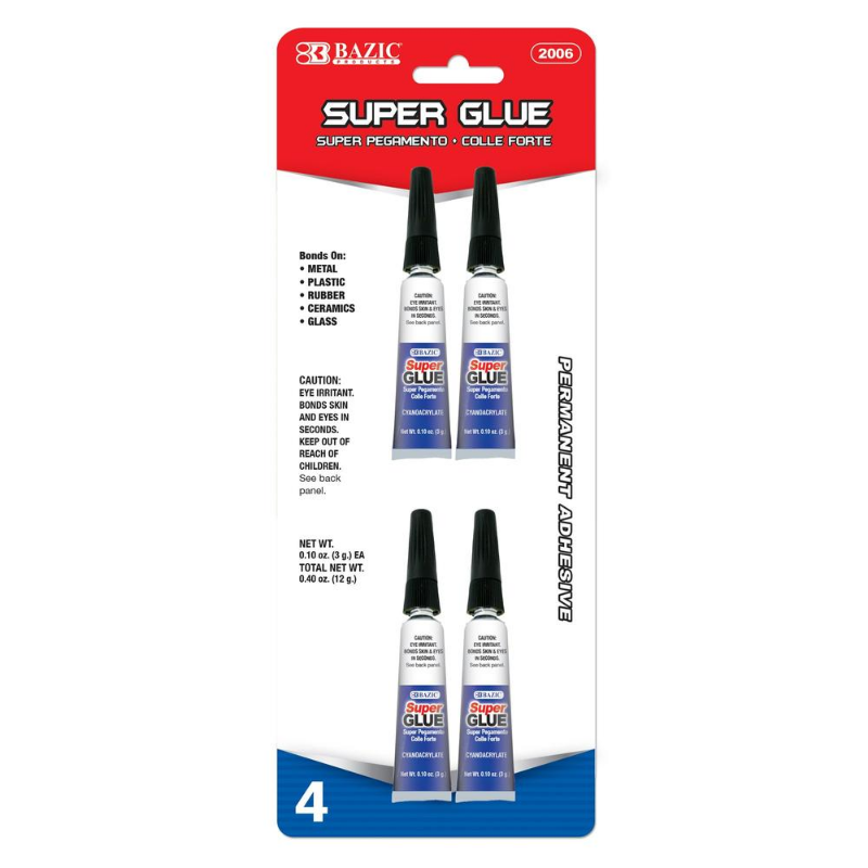 BAZIC 3g / 0.10 Oz. Super Glue (4/Pack)