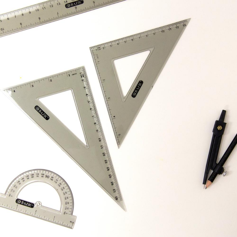 BAZIC 4-Piece Geometry Ruler Combination Sets w/ Compass