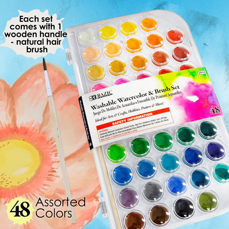 BAZIC 48 Colour Watercolour with Brush