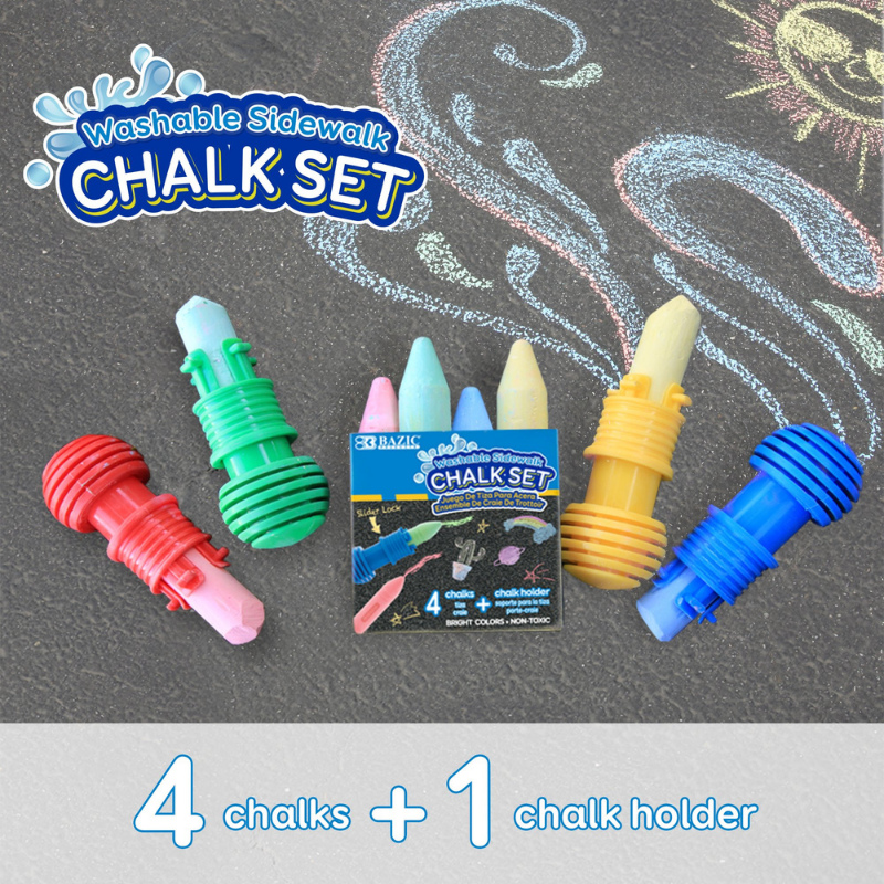 BAZIC 4 Sidewalk Chalk & 1 Chalk Holder