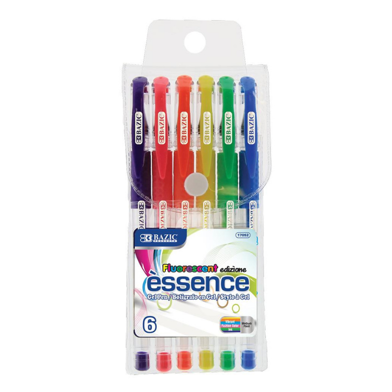 BAZIC 6 Fluorescent Color Essence Gel Pen w/ Cushion Grip