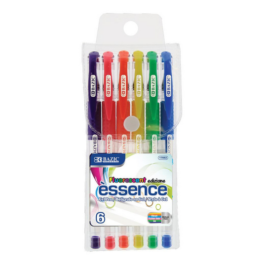 BAZIC 6 Fluorescent Color Essence Gel Pen w/ Cushion Grip