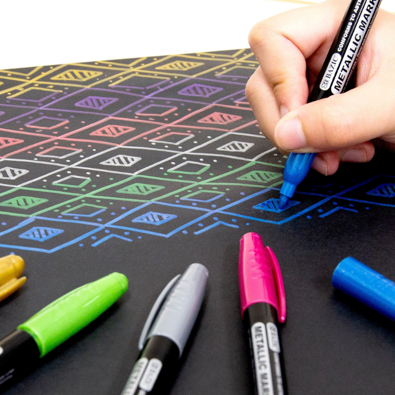 BAZIC Coloured Metallic Markers (6/Pack)