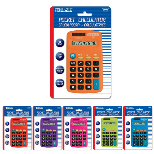 BAZIC 8-Digit Dual Power Pocket Size Calculator