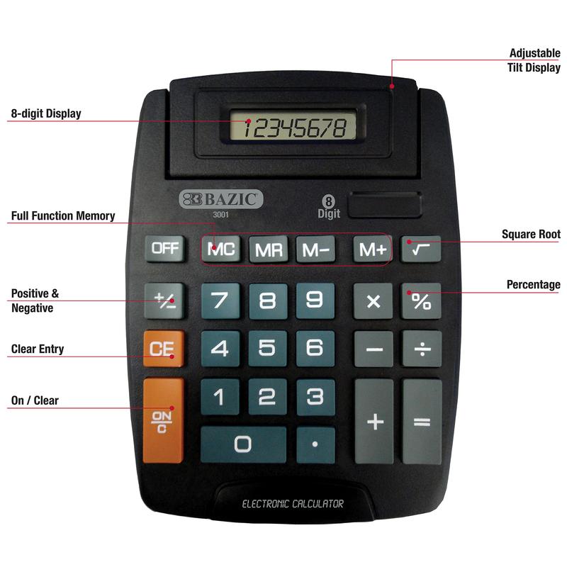 BAZIC 8-Digit Large Desktop Calculator w/ Adjustable Display