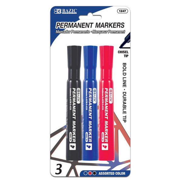 BAZIC Assorted Color Chisel Tip Desk Style Permanent Markers (3/Pack ...