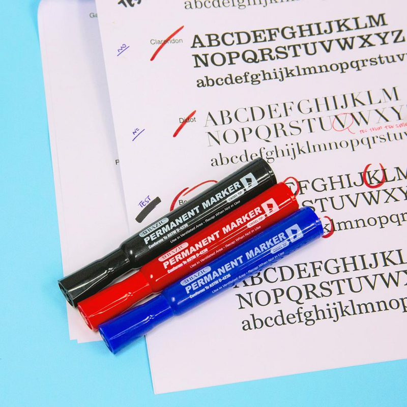 BAZIC Assorted Colour Chisel Tip Desk Style Permanent Markers (3/Pack)