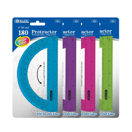 BAZIC Assorted Color Semicircular 6" Protractor