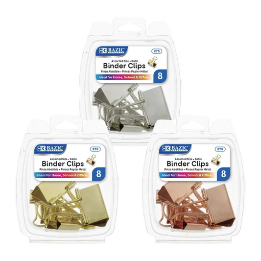 BAZIC Assorted Size Satin Binder Clip (8/Pack)