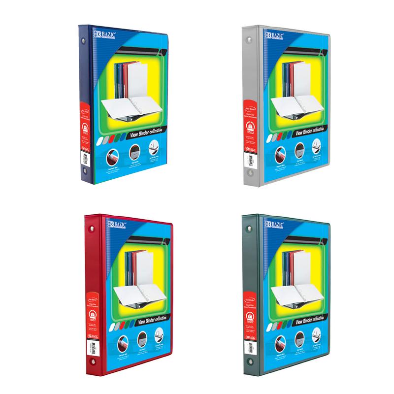 BAZIC 1" Asst. Color 3-Ring View Binder w/ 2-Pockets