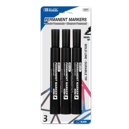 BAZIC Black Chisel Tip Jumbo Permanent Marker (3/Pack)