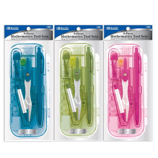 BAZIC Bright Color 9 Pcs. Math Tool Sets
