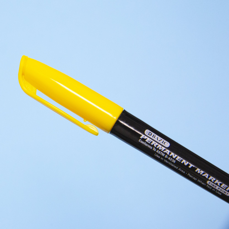 BAZIC Bright Colors Fine Tip Permanent Markers w/ Pocket Clip (5/Pack)